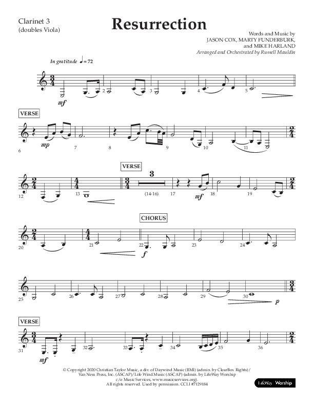 Resurrection (Choral Anthem SATB) Clarinet 3 (Lifeway Choral / Arr. Russell Mauldin)