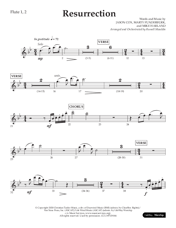 Resurrection (Choral Anthem SATB) Flute 1/2 (Lifeway Choral / Arr. Russell Mauldin)