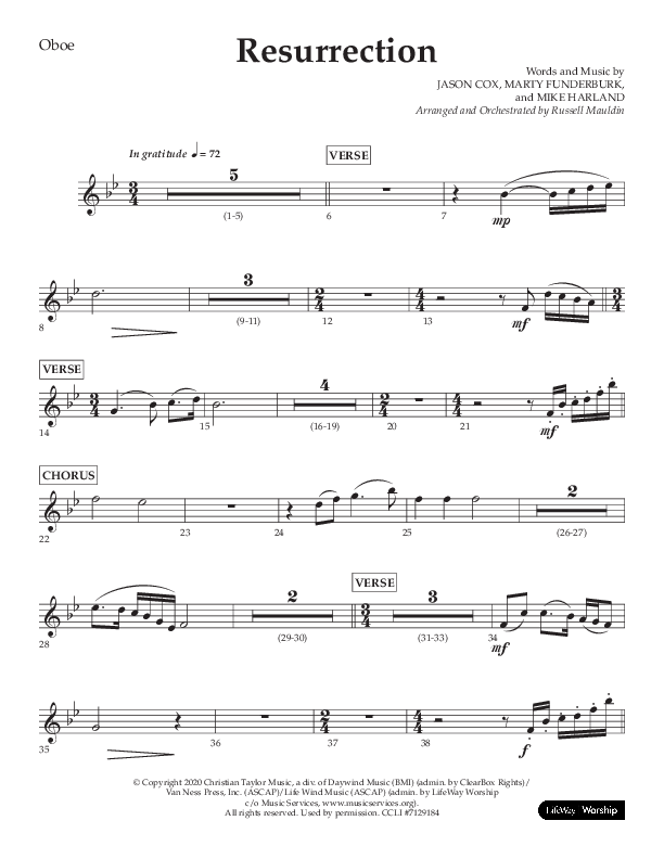Resurrection (Choral Anthem SATB) Oboe (Lifeway Choral / Arr. Russell Mauldin)