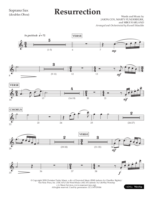 Resurrection (Choral Anthem SATB) Soprano Sax (Lifeway Choral / Arr. Russell Mauldin)