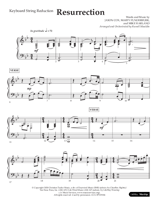 Resurrection (Choral Anthem SATB) String Reduction (Lifeway Choral / Arr. Russell Mauldin)