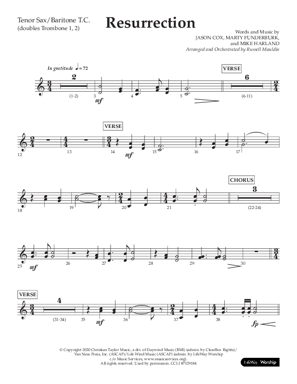 Resurrection (Choral Anthem SATB) Tenor Sax/Baritone T.C. (Lifeway Choral / Arr. Russell Mauldin)