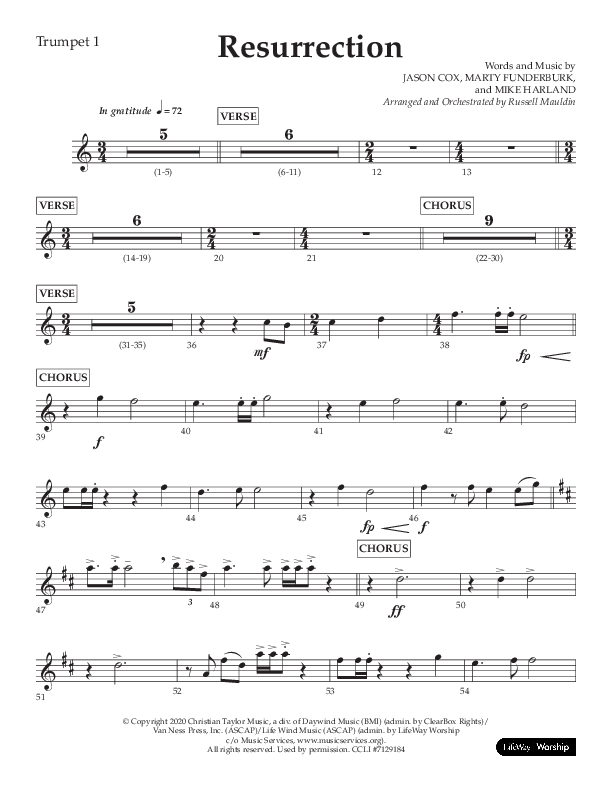 Resurrection (Choral Anthem SATB) Trumpet 1 (Lifeway Choral / Arr. Russell Mauldin)
