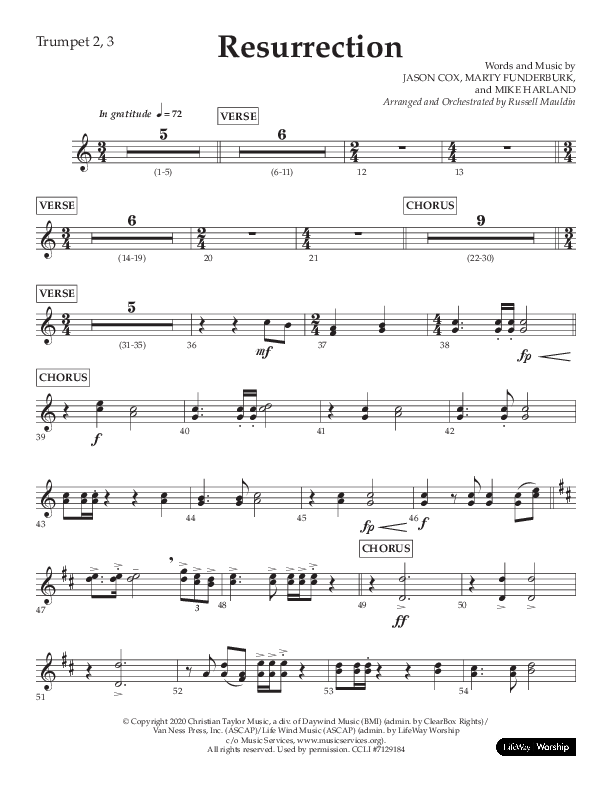 Resurrection (Choral Anthem SATB) Trumpet 2/3 (Lifeway Choral / Arr. Russell Mauldin)