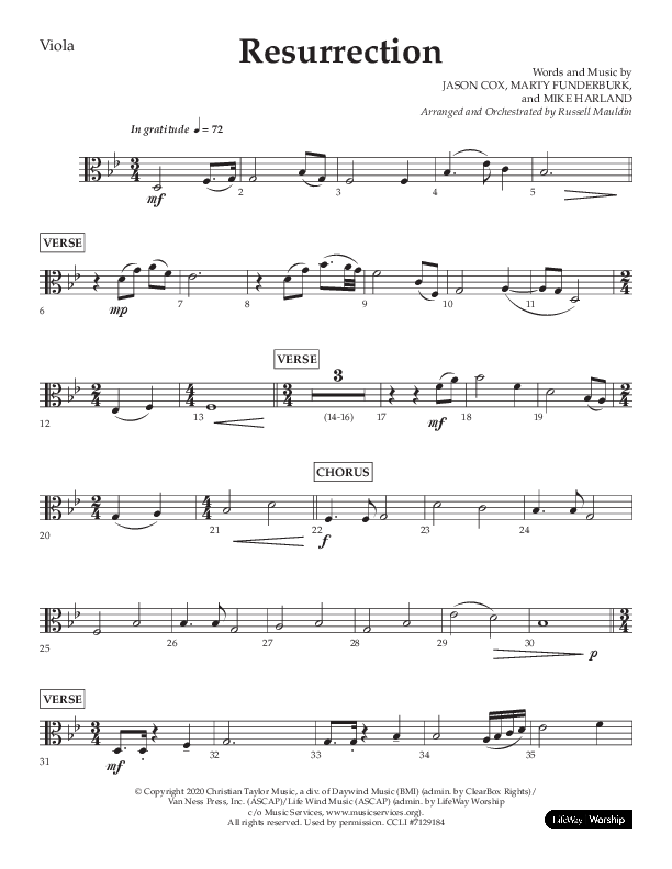 Resurrection (Choral Anthem SATB) Viola (Lifeway Choral / Arr. Russell Mauldin)
