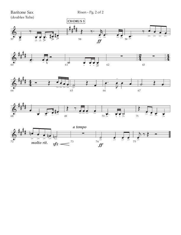 Risen (Choral Anthem SATB) Bari Sax (Lifeway Choral / Arr. Craig Adams / Arr. Ken Barker / Arr. Danny Zaloudik)