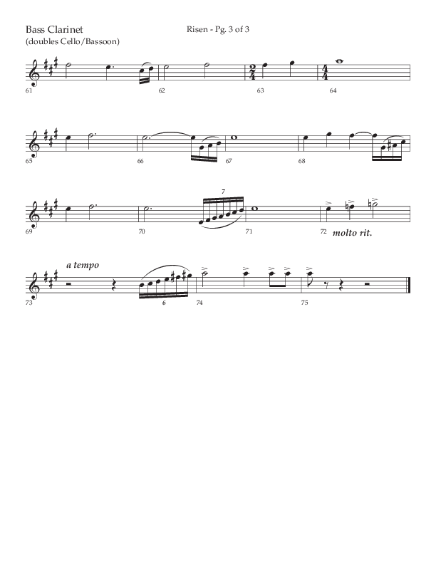 Risen (Choral Anthem SATB) Bass Clarinet (Lifeway Choral / Arr. Craig Adams / Arr. Ken Barker / Arr. Danny Zaloudik)