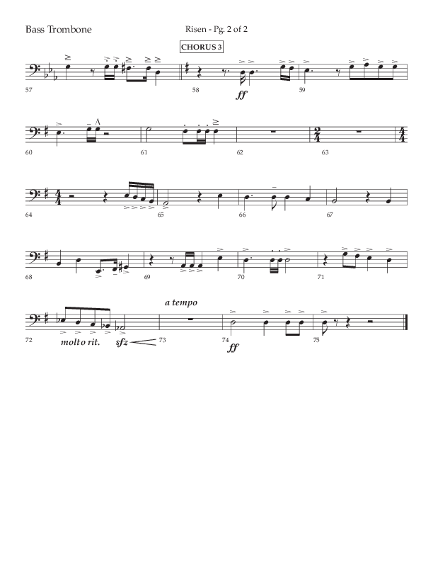 Risen (Choral Anthem SATB) Bass Trombone (Lifeway Choral / Arr. Craig Adams / Arr. Ken Barker / Arr. Danny Zaloudik)