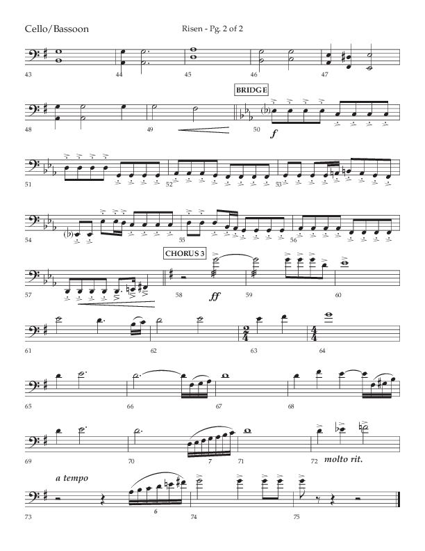 Risen (Choral Anthem SATB) Cello (Lifeway Choral / Arr. Craig Adams / Arr. Ken Barker / Arr. Danny Zaloudik)