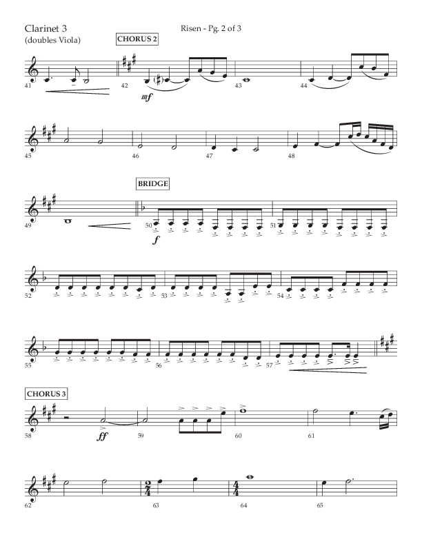 Risen (Choral Anthem SATB) Clarinet 3 (Lifeway Choral / Arr. Craig Adams / Arr. Ken Barker / Arr. Danny Zaloudik)