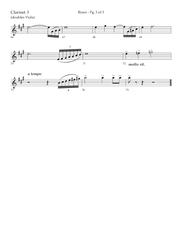 Risen (Choral Anthem SATB) Clarinet 3 (Lifeway Choral / Arr. Craig Adams / Arr. Ken Barker / Arr. Danny Zaloudik)