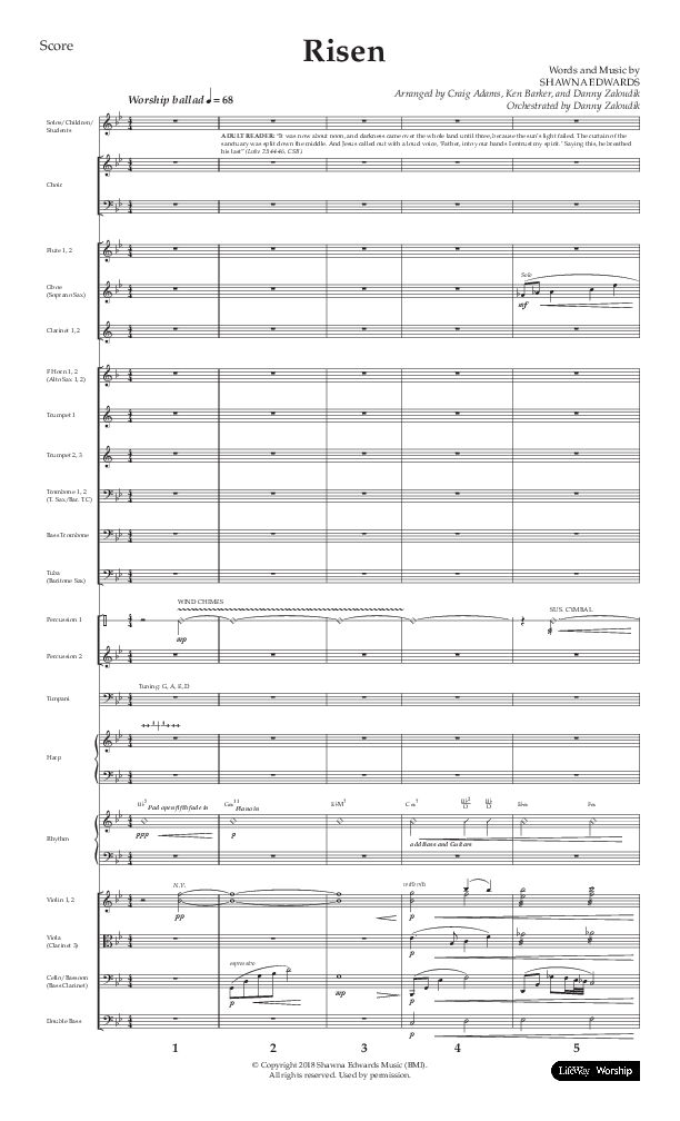 Risen (Choral Anthem SATB) Orchestration (Lifeway Choral / Arr. Craig Adams / Arr. Ken Barker / Arr. Danny Zaloudik)