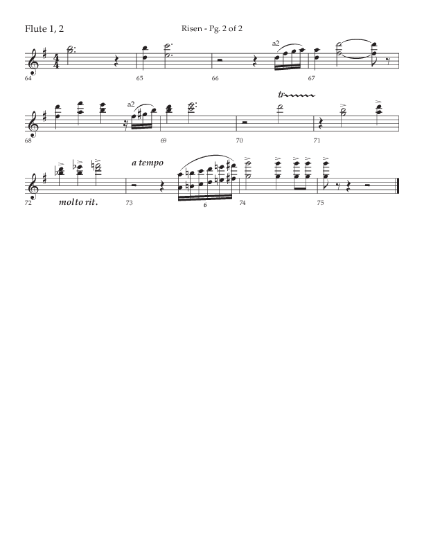 Risen (Choral Anthem SATB) Flute 1/2 (Lifeway Choral / Arr. Craig Adams / Arr. Ken Barker / Arr. Danny Zaloudik)