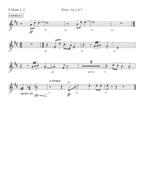 Risen (Choral Anthem SATB) French Horn 1/2 (Lifeway Choral / Arr. Craig Adams / Arr. Ken Barker / Arr. Danny Zaloudik)