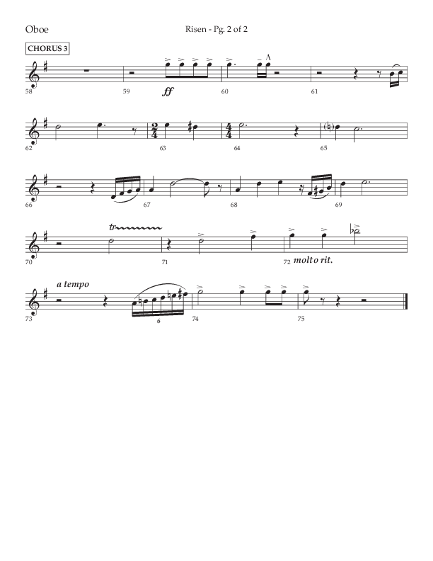 Risen (Choral Anthem SATB) Oboe (Lifeway Choral / Arr. Craig Adams / Arr. Ken Barker / Arr. Danny Zaloudik)