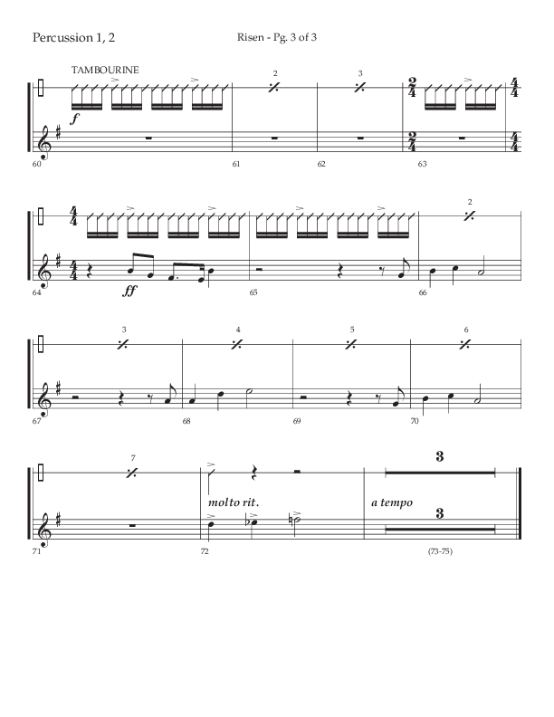 Risen (Choral Anthem SATB) Percussion 1/2 (Lifeway Choral / Arr. Craig Adams / Arr. Ken Barker / Arr. Danny Zaloudik)