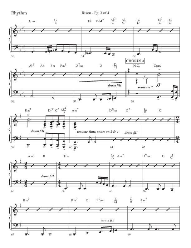 Risen (Choral Anthem SATB) Rhythm Chart (Lifeway Choral / Arr. Craig Adams / Arr. Ken Barker / Arr. Danny Zaloudik)