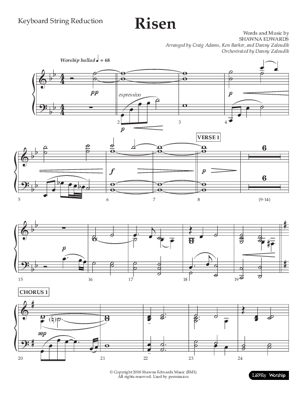 Risen (Choral Anthem SATB) String Reduction (Lifeway Choral / Arr. Craig Adams / Arr. Ken Barker / Arr. Danny Zaloudik)