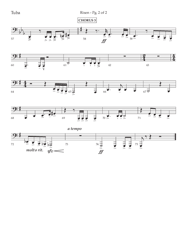 Risen (Choral Anthem SATB) Tuba (Lifeway Choral / Arr. Craig Adams / Arr. Ken Barker / Arr. Danny Zaloudik)