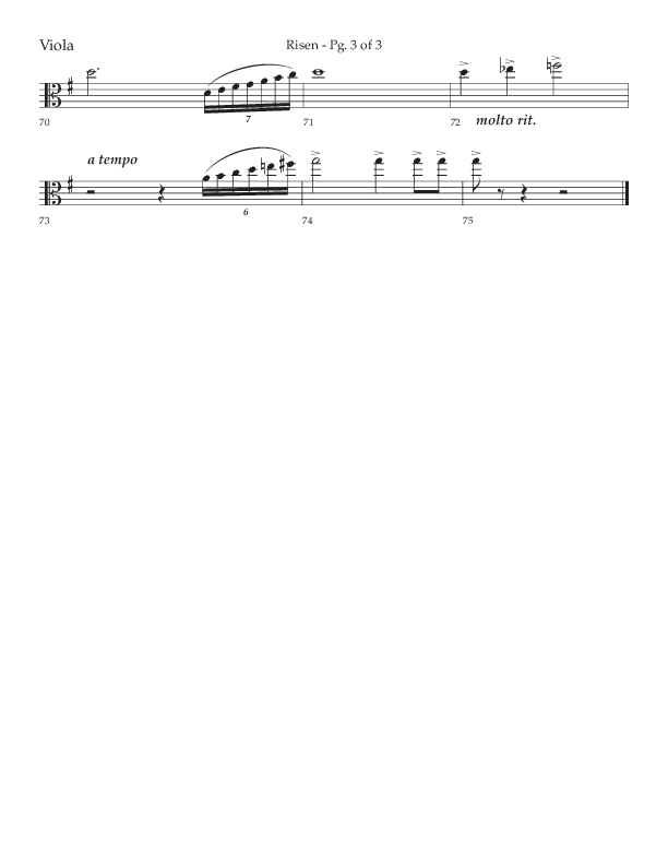Risen (Choral Anthem SATB) Viola (Lifeway Choral / Arr. Craig Adams / Arr. Ken Barker / Arr. Danny Zaloudik)