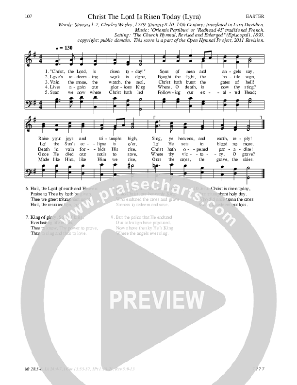 Christ The Lord Is Risen Today (Lyra) Hymn Sheet (SATB) (Traditional Hymn)