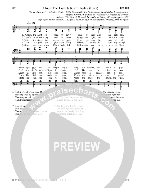Christ The Lord Is Risen Today (Lyra) Hymn Sheet (SATB) (Traditional Hymn)