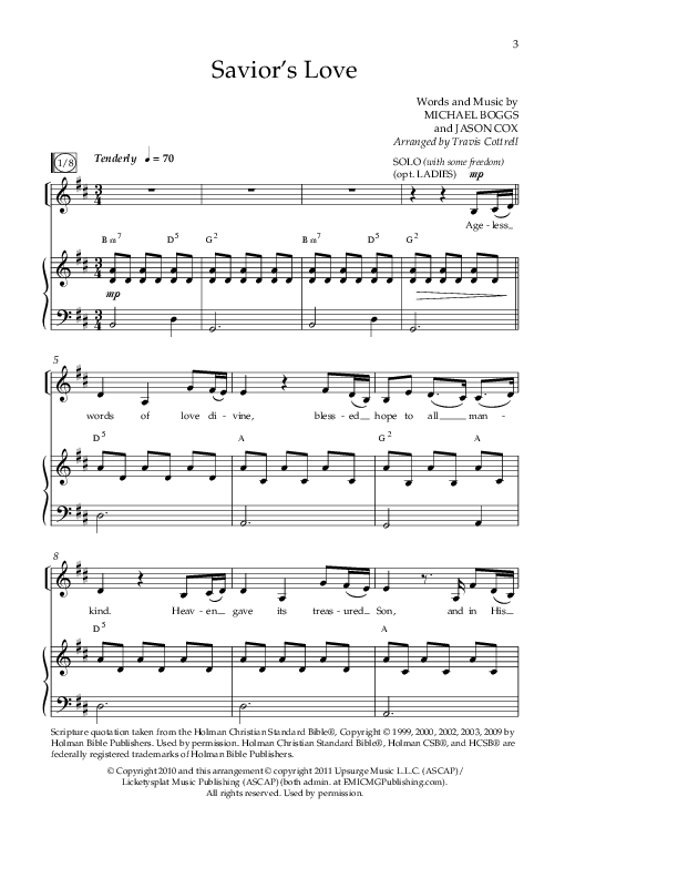Savior's Love (Choral Anthem SATB) Anthem (SATB/Piano) (Lifeway Choral / Arr. Travis Cottrell)