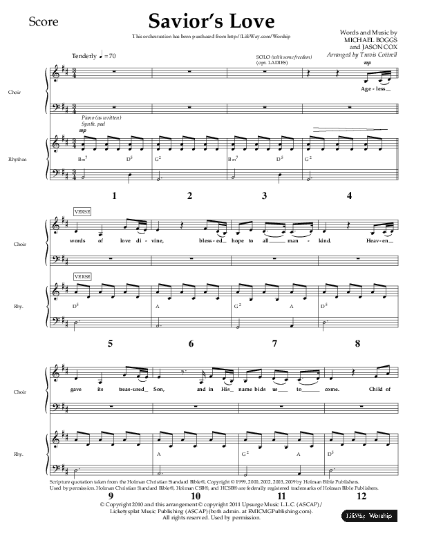 Savior's Love (Choral Anthem SATB) Lead Melody & Rhythm (Lifeway Choral / Arr. Travis Cottrell)
