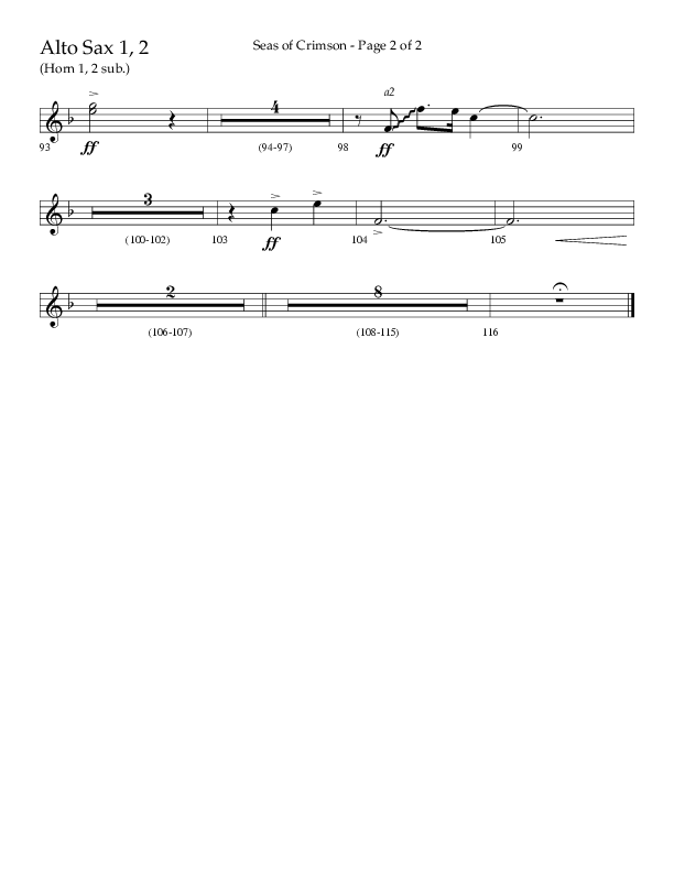 Seas Of Crimson (Choral Anthem SATB) Alto Sax 1/2 (Lifeway Choral / Arr. Cliff Duren)