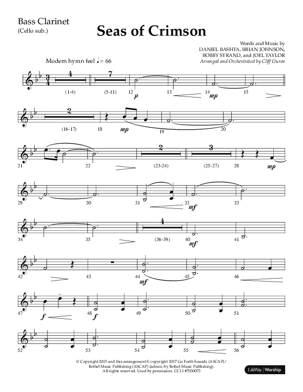 Seas Of Crimson (Choral Anthem SATB) Bass Clarinet (Lifeway Choral / Arr. Cliff Duren)