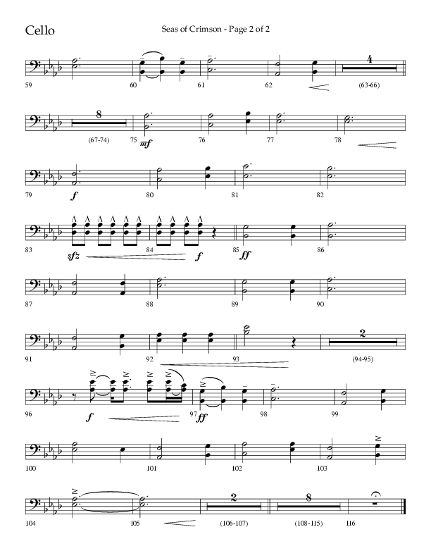Seas Of Crimson (Choral Anthem SATB) Cello (Lifeway Choral / Arr. Cliff Duren)