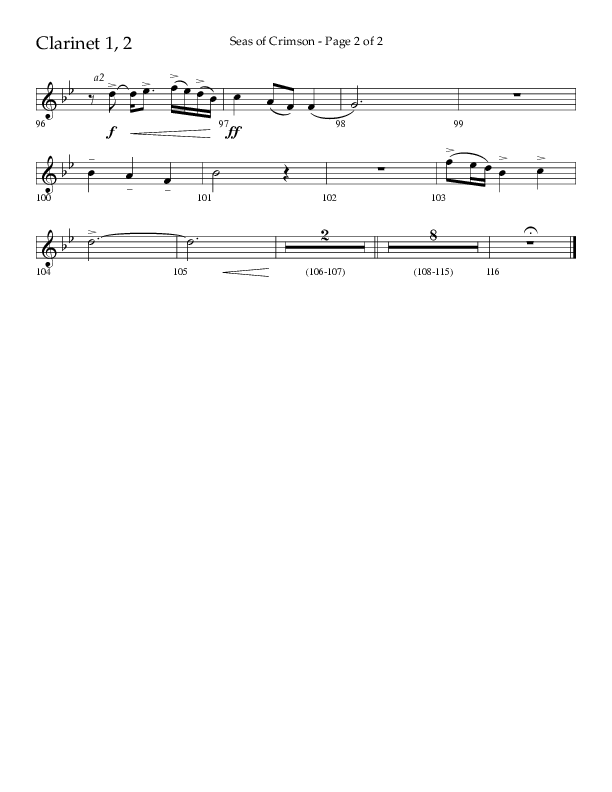 Seas Of Crimson (Choral Anthem SATB) Clarinet 1/2 (Lifeway Choral / Arr. Cliff Duren)