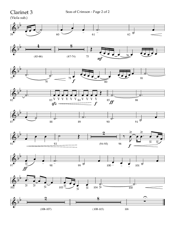 Seas Of Crimson (Choral Anthem SATB) Clarinet 3 (Lifeway Choral / Arr. Cliff Duren)