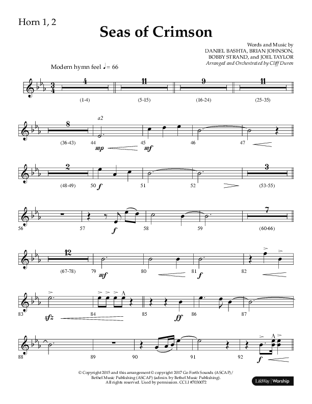 Seas Of Crimson (Choral Anthem SATB) French Horn 1/2 (Lifeway Choral / Arr. Cliff Duren)