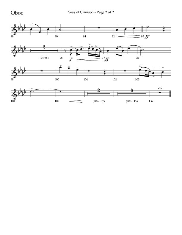 Seas Of Crimson (Choral Anthem SATB) Oboe (Lifeway Choral / Arr. Cliff Duren)