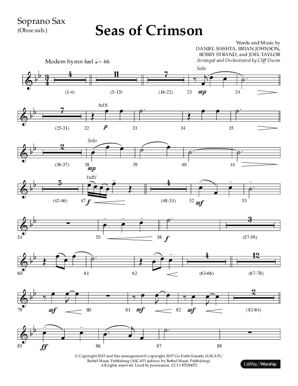 Seas Of Crimson (Choral Anthem SATB) Soprano Sax (Lifeway Choral / Arr. Cliff Duren)