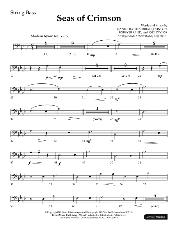 Seas Of Crimson (Choral Anthem SATB) String Bass (Lifeway Choral / Arr. Cliff Duren)