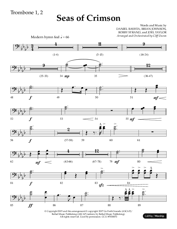 Seas Of Crimson (Choral Anthem SATB) Trombone 1/2 (Lifeway Choral / Arr. Cliff Duren)