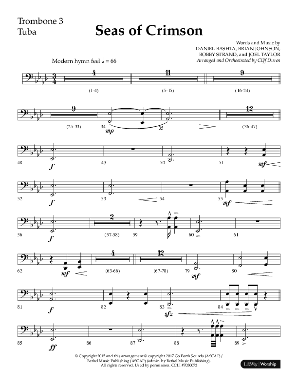 Seas Of Crimson (Choral Anthem SATB) Trombone 3/Tuba (Lifeway Choral / Arr. Cliff Duren)