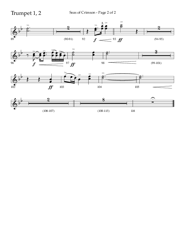 Seas Of Crimson (Choral Anthem SATB) Trumpet 1,2 (Lifeway Choral / Arr. Cliff Duren)