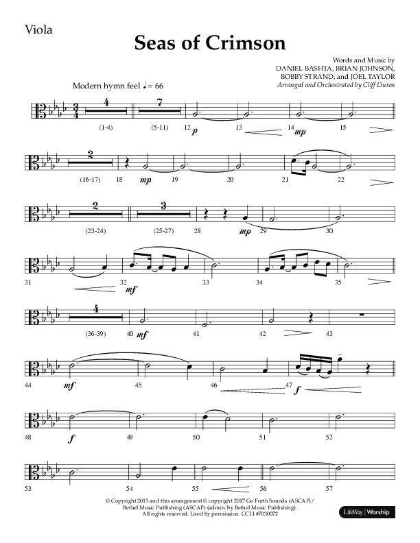 Seas Of Crimson (Choral Anthem SATB) Viola (Lifeway Choral / Arr. Cliff Duren)