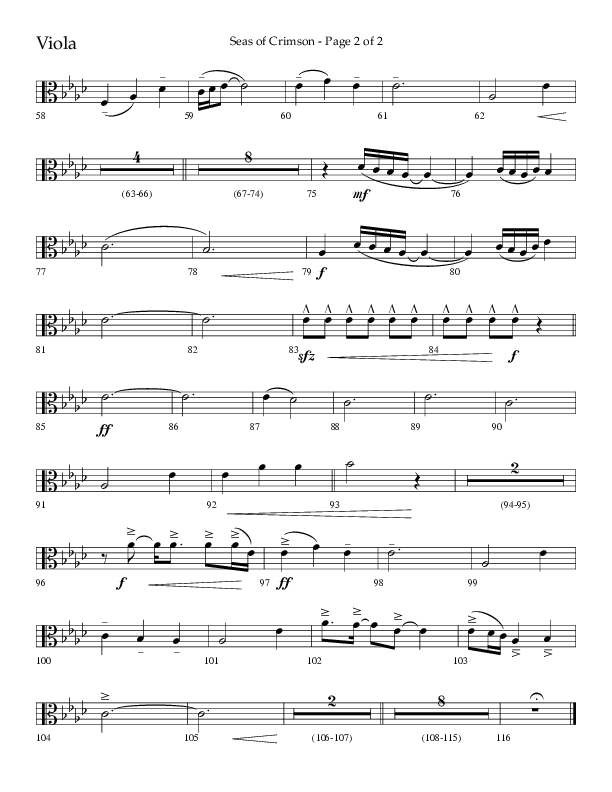 Seas Of Crimson (Choral Anthem SATB) Viola (Lifeway Choral / Arr. Cliff Duren)