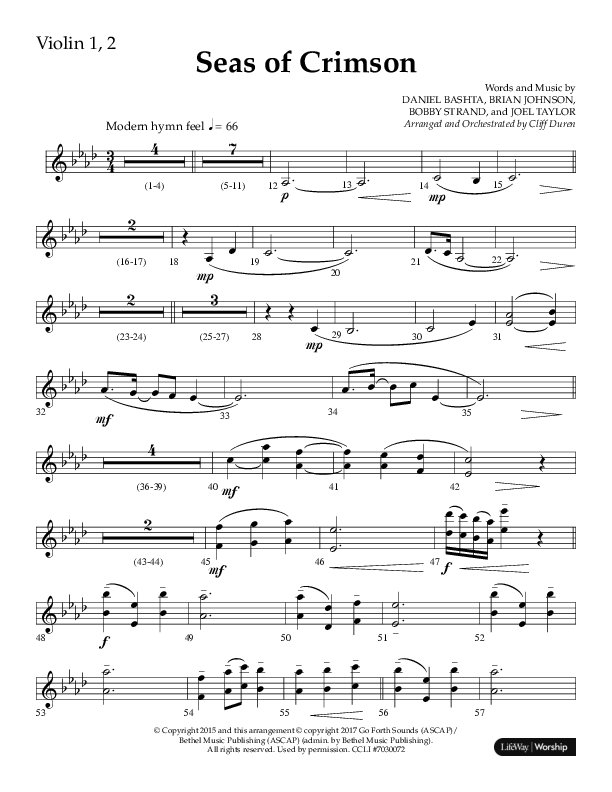 Seas Of Crimson (Choral Anthem SATB) Violin 1/2 (Lifeway Choral / Arr. Cliff Duren)