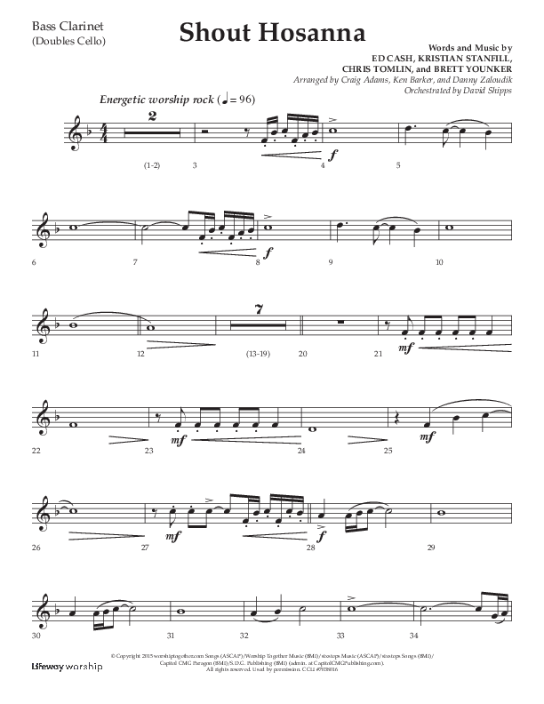 Shout Hosanna (Choral Anthem SATB) Bass Clarinet (Lifeway Choral / Arr. Craig Adams / Arr. Ken Barker / Arr. Danny Zaloudik / Orch. David Shipps)