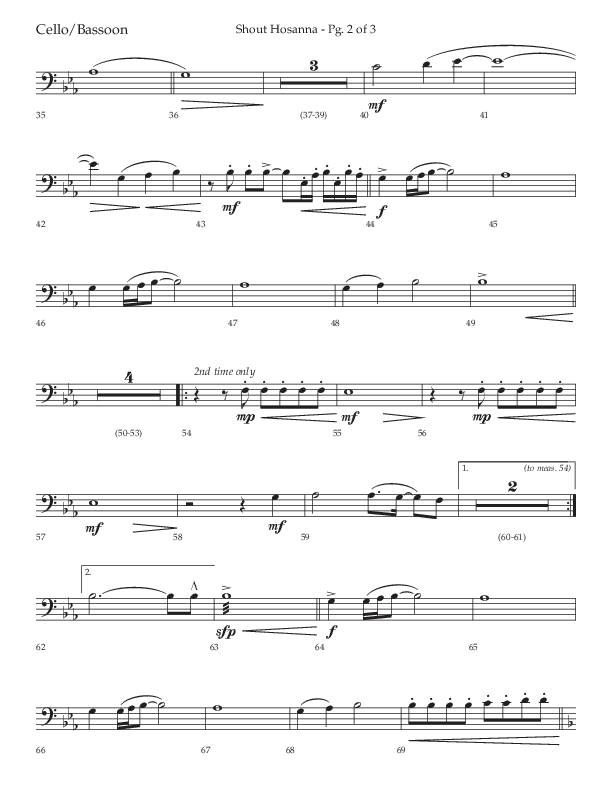 Shout Hosanna (Choral Anthem SATB) Cello (Lifeway Choral / Arr. Craig Adams / Arr. Ken Barker / Arr. Danny Zaloudik / Orch. David Shipps)