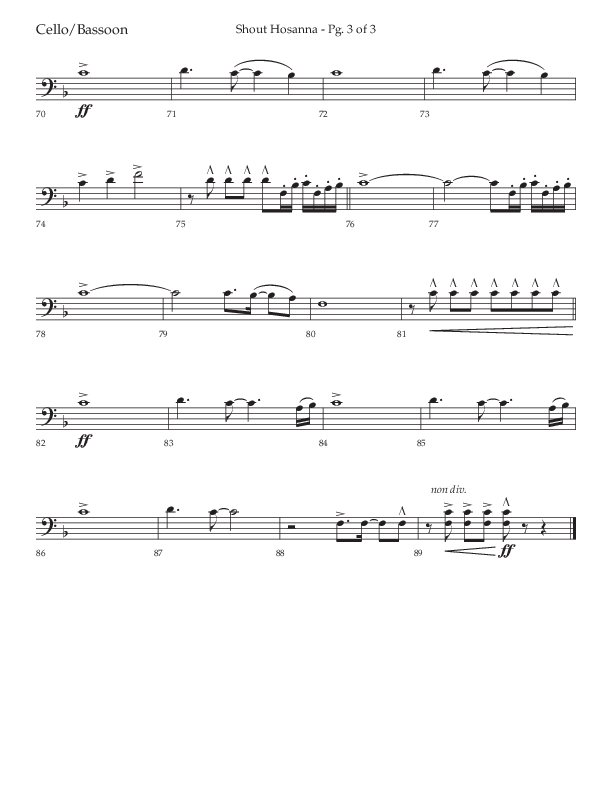 Shout Hosanna (Choral Anthem SATB) Cello (Lifeway Choral / Arr. Craig Adams / Arr. Ken Barker / Arr. Danny Zaloudik / Orch. David Shipps)