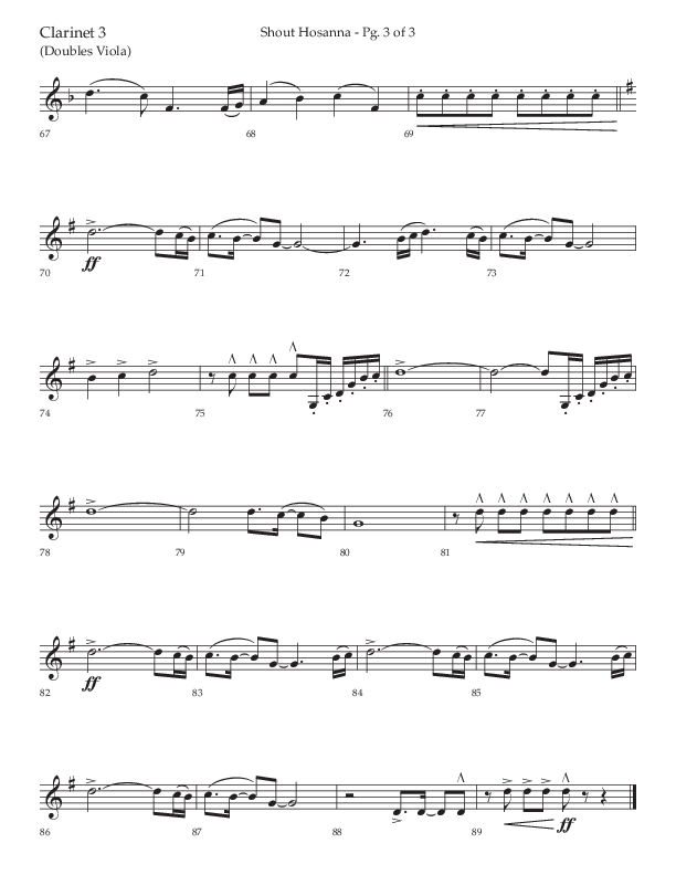 Shout Hosanna (Choral Anthem SATB) Clarinet 3 (Lifeway Choral / Arr. Craig Adams / Arr. Ken Barker / Arr. Danny Zaloudik / Orch. David Shipps)