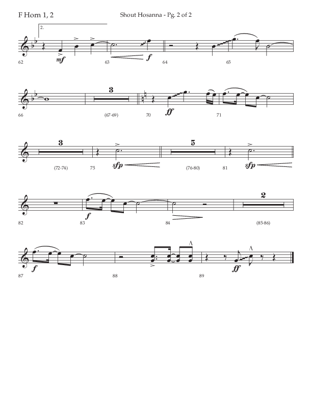 Shout Hosanna (Choral Anthem SATB) French Horn 1/2 (Lifeway Choral / Arr. Craig Adams / Arr. Ken Barker / Arr. Danny Zaloudik / Orch. David Shipps)