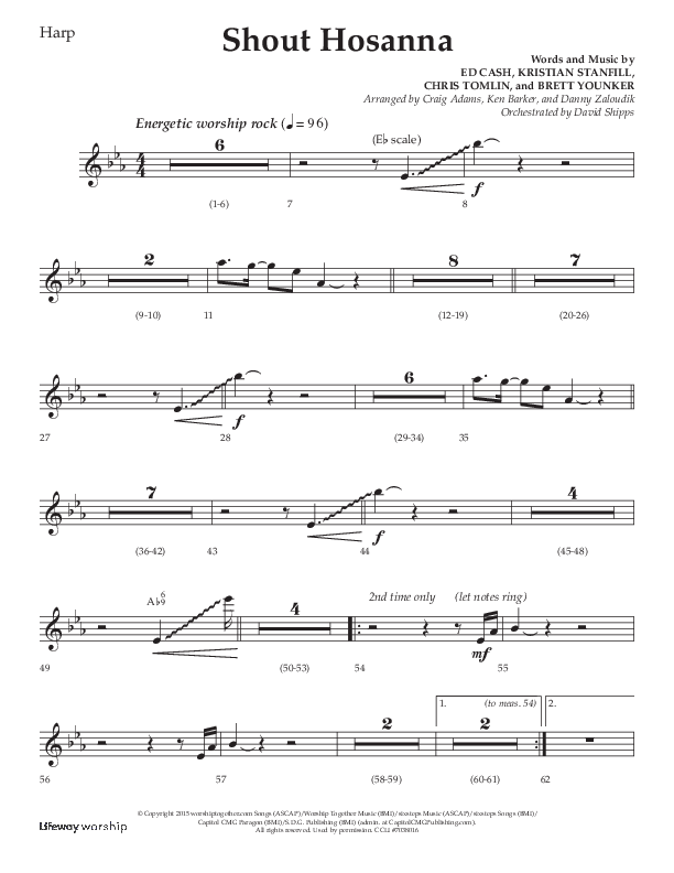 Shout Hosanna (Choral Anthem SATB) Harp (Lifeway Choral / Arr. Craig Adams / Arr. Ken Barker / Arr. Danny Zaloudik / Orch. David Shipps)