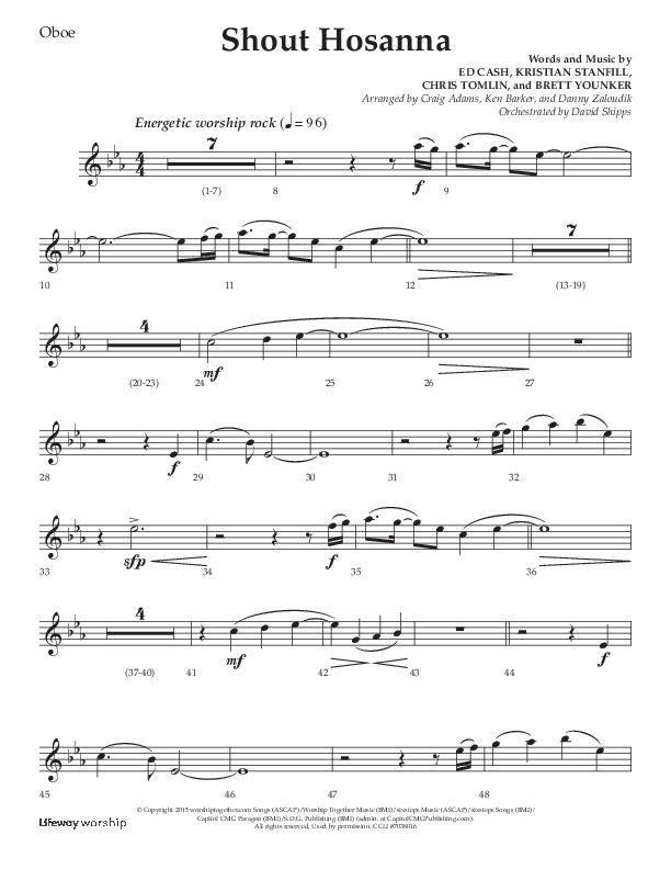 Shout Hosanna (Choral Anthem SATB) Oboe (Lifeway Choral / Arr. Craig Adams / Arr. Ken Barker / Arr. Danny Zaloudik / Orch. David Shipps)
